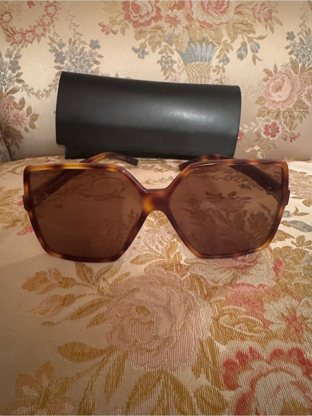 Saint Laurent Paris SL 232 Betty Rectangle/Square Tortoise Oversized Sunglasses